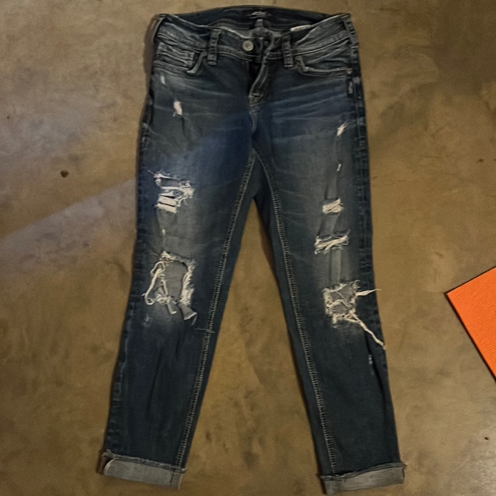 Silver skinny crop jeans